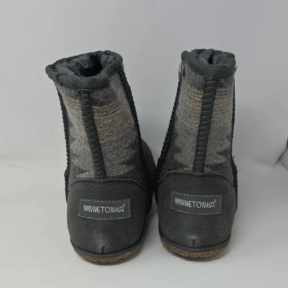 Minnetonka Gray Winter & Rain Boots Faux Fur Lining Size 9